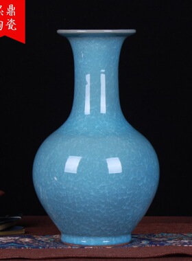 景德镇陶瓷花瓶 批发时尚蓝色冰片赏瓶 家居陶瓷工艺品摆件批发