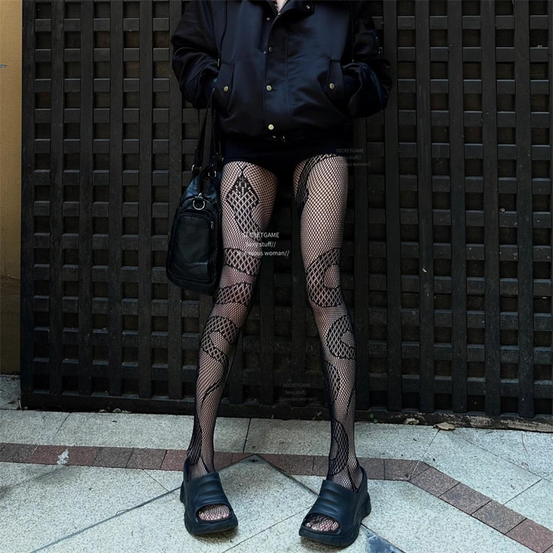 2025春夏欧美复古个性蛇纹丝袜女性感黑丝镂空美腿时尚打底连裤袜
