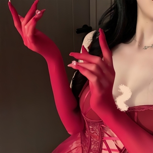 网红纯欲丝袜手套无缝薄新娘婚纱防晒五指手套女长款 手丝套