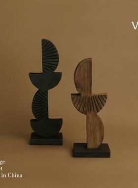 梵其侘寂风半圆几何木质雕塑摆件高级感创意家居样板间酒柜装饰品