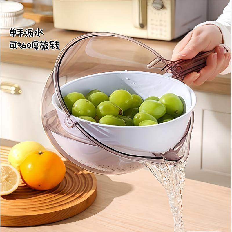 双层塑料沥水篮带手柄可360度旋转免手洗淘米洗菜新款厨房多功能,餐饮具,洗菜盆/沥水篮/漏水筛,淘宝优惠券,粉丝福利购,淘宝优惠卷