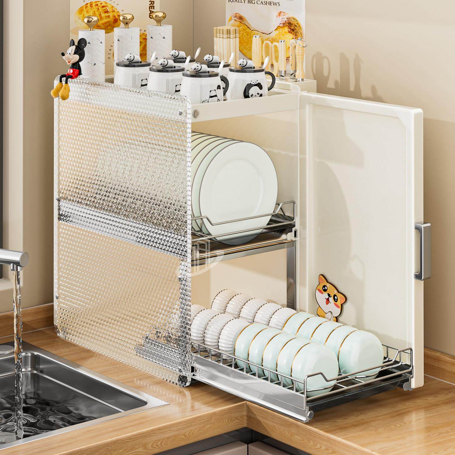 不锈钢防尘厨房置物架碗碟碗盘沥水架多功能放碗架碗筷收纳盒碗盘