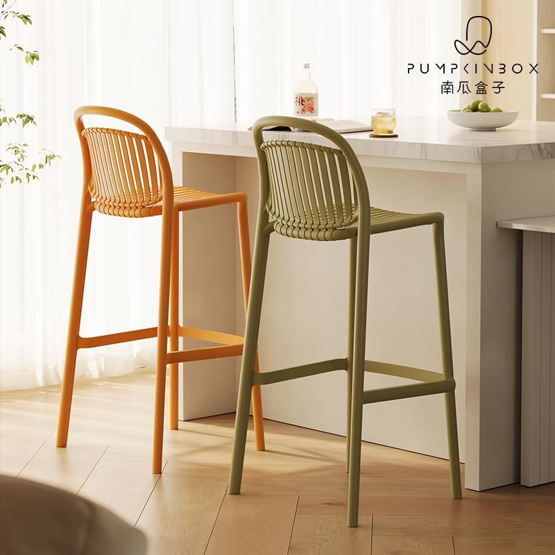 家用高脚凳北欧简约创意镂空靠背岛台吧椅奶茶店咖啡厅可叠放吧椅