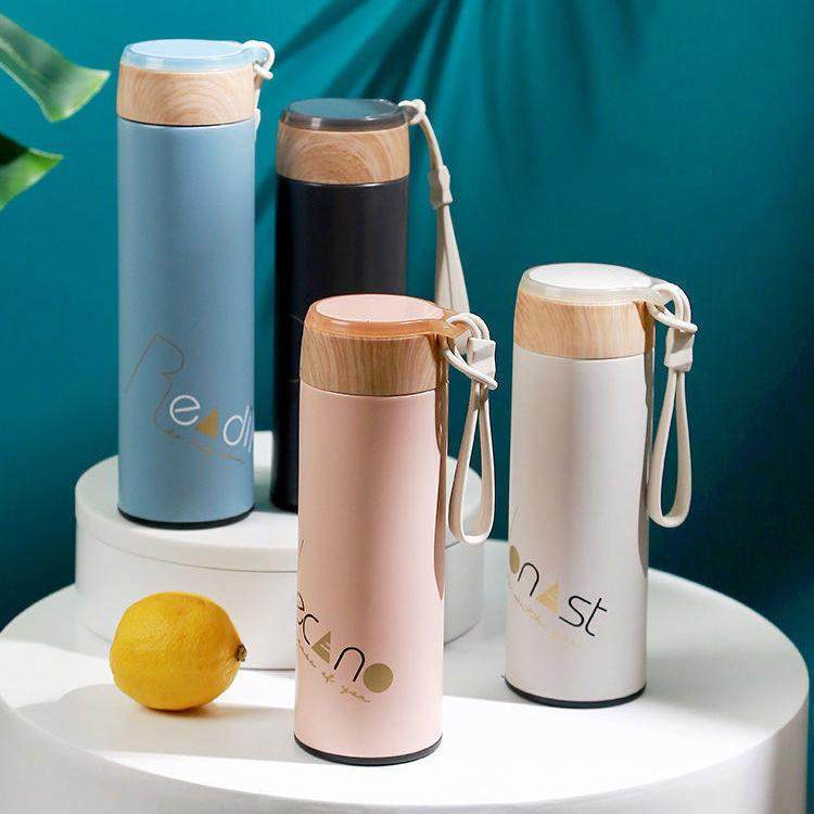 ins简约男女学生情侣文艺风潮流带吊绳便携式木纹盖长效保温水杯,餐饮具,保冷/保温杯,淘宝优惠券,粉丝福利购,淘宝优惠卷