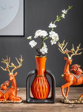 家用客厅酒柜装饰品新中式麋鹿摆件电视柜玄光创意乔迁新家居礼品