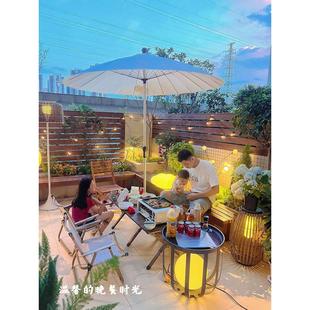 阳台茶桌椅组合多功能茶几花架灯铁艺防水防晒别墅庭院落地茶桌子