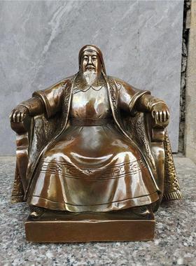铜成吉思汗坐像一代天骄铁木真纯铜人物雕塑铜器家居摆件