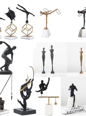 铸铁钓鱼体操人物黑色摆件样板房铜金属酒店现代轻奢家居软装饰品