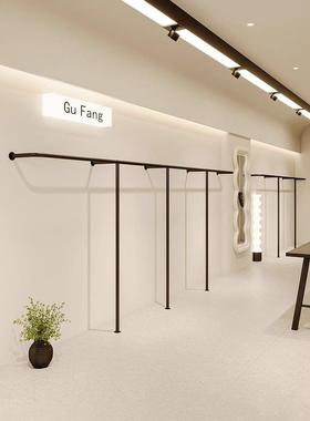 黑色女装服装店展示架童装专用挂衣架上墙陈列架子壁挂落地式货架