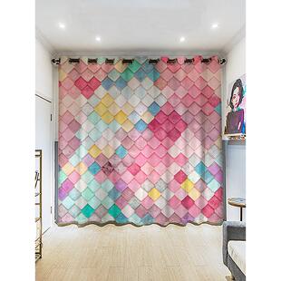 免打孔遮光儿童房窗帘卧室少女粉色窗帘欧式女孩公主风试衣间门帘