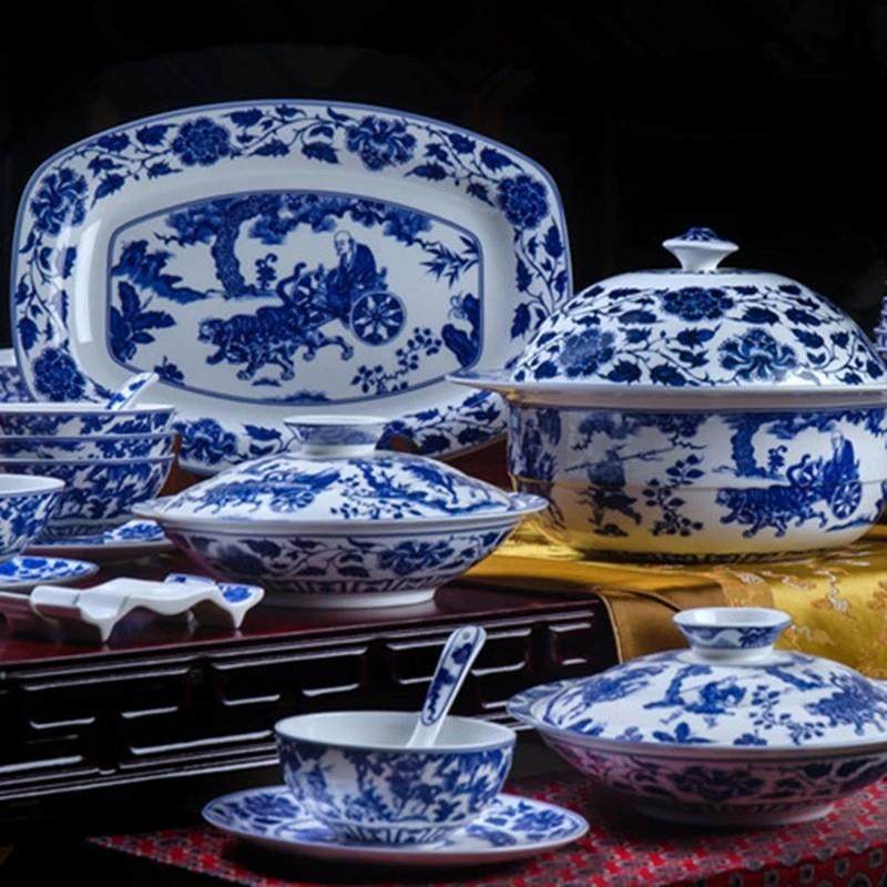青花瓷彷古骨瓷餐具碗碟盘套装景德镇70头鬼谷子下山礼品陶瓷器,餐饮具,餐具瓷器套装,淘宝优惠券,粉丝福利购,淘宝优惠卷