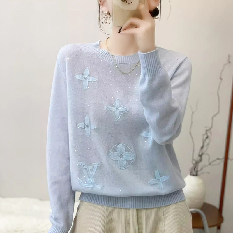 100%羊毛2026新款镶钻提花高级感洋气套头百搭宽松针织衫上衣女,女装/女士精品,毛针织衫,淘宝优惠券,粉丝福利购,淘宝优惠卷