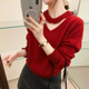 温柔风V领挂脖镂空红色高级感毛衣针织衫 2026新款 法式 上衣女
