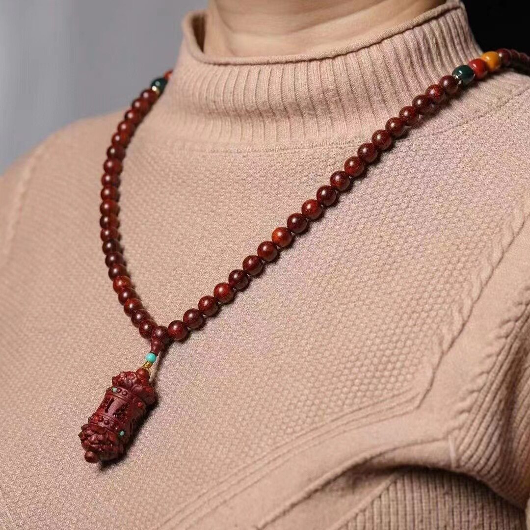 赞比亚小叶紫檀搭配扩香器转经轮佛珠手串108颗男女念珠项链吊坠