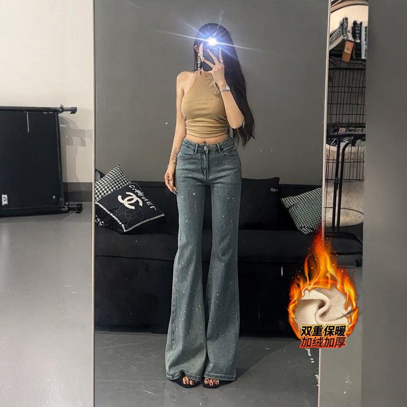 李李服饰重工烫钻高腰微喇加绒牛仔裤女2026冬季新款不贴腿喇叭裤,女装/女士精品,牛仔裤,淘宝优惠券,粉丝福利购,淘宝优惠卷