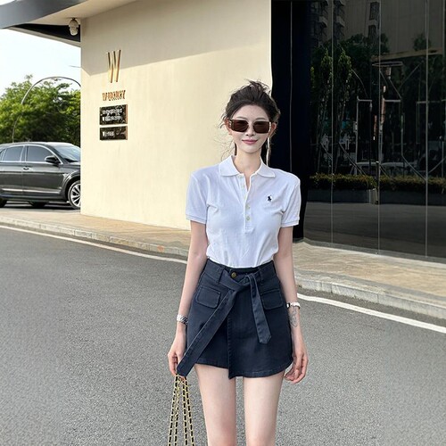 李李家不规则绑带牛仔短裤女26夏季新款高腰显瘦a字包臀短裤裙