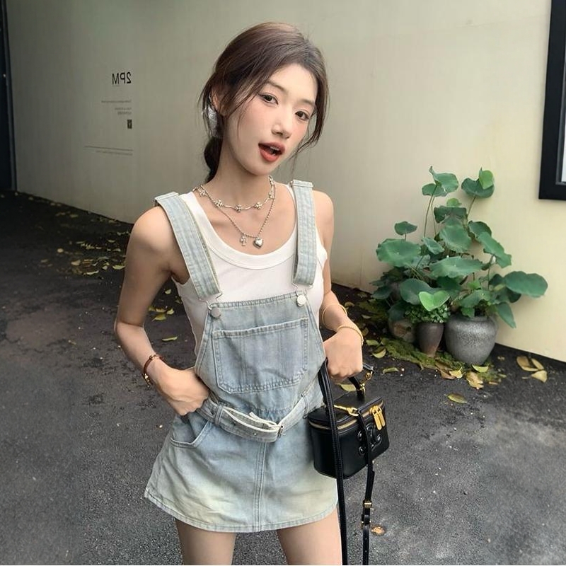 甜美可爱小个子牛仔背带裙女2025年夏季新款收腰显瘦防走光短裤裙