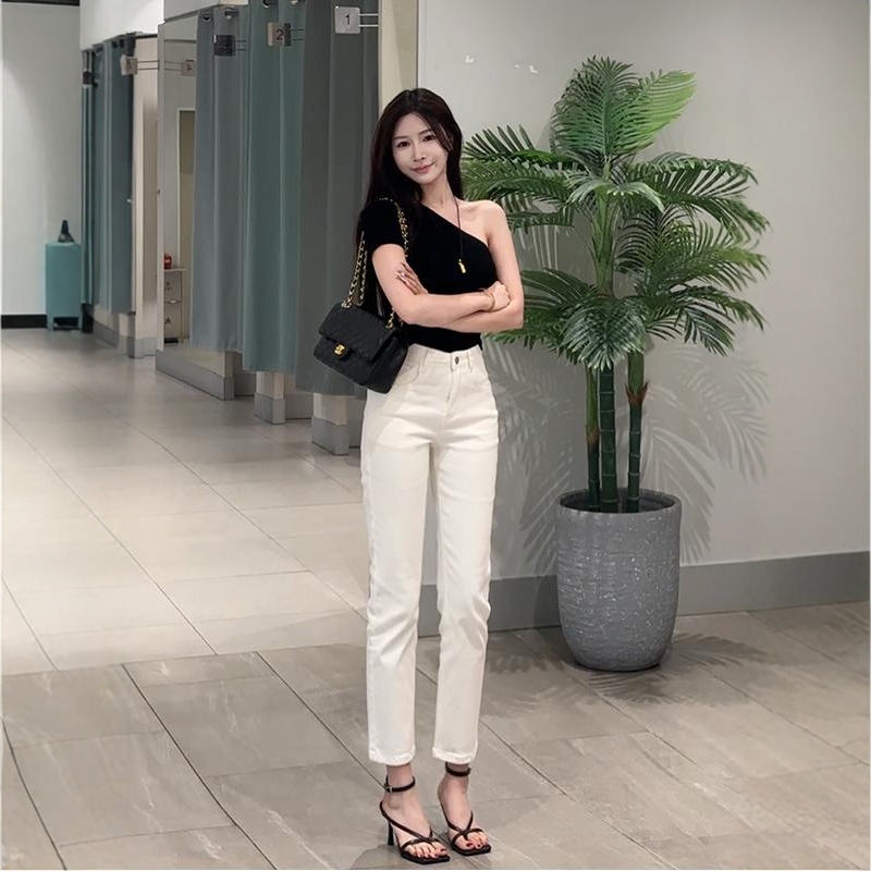 李李服饰白色气质弹力直筒九分裤女2025秋季新款高腰显瘦百搭裤