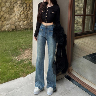 高腰显瘦拖地裤 新款 女2026年夏季 李李服饰小香链条直筒牛仔裤