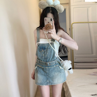 李李服饰秋日嫩妹减龄牛仔背带裙女2026夏季 裙 腰带显瘦百搭短裤