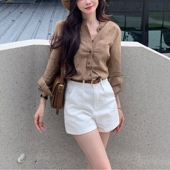 高腰宽松时髦阔腿小白裤 新款 女2026春季 李李服饰简洁百搭牛仔短裤