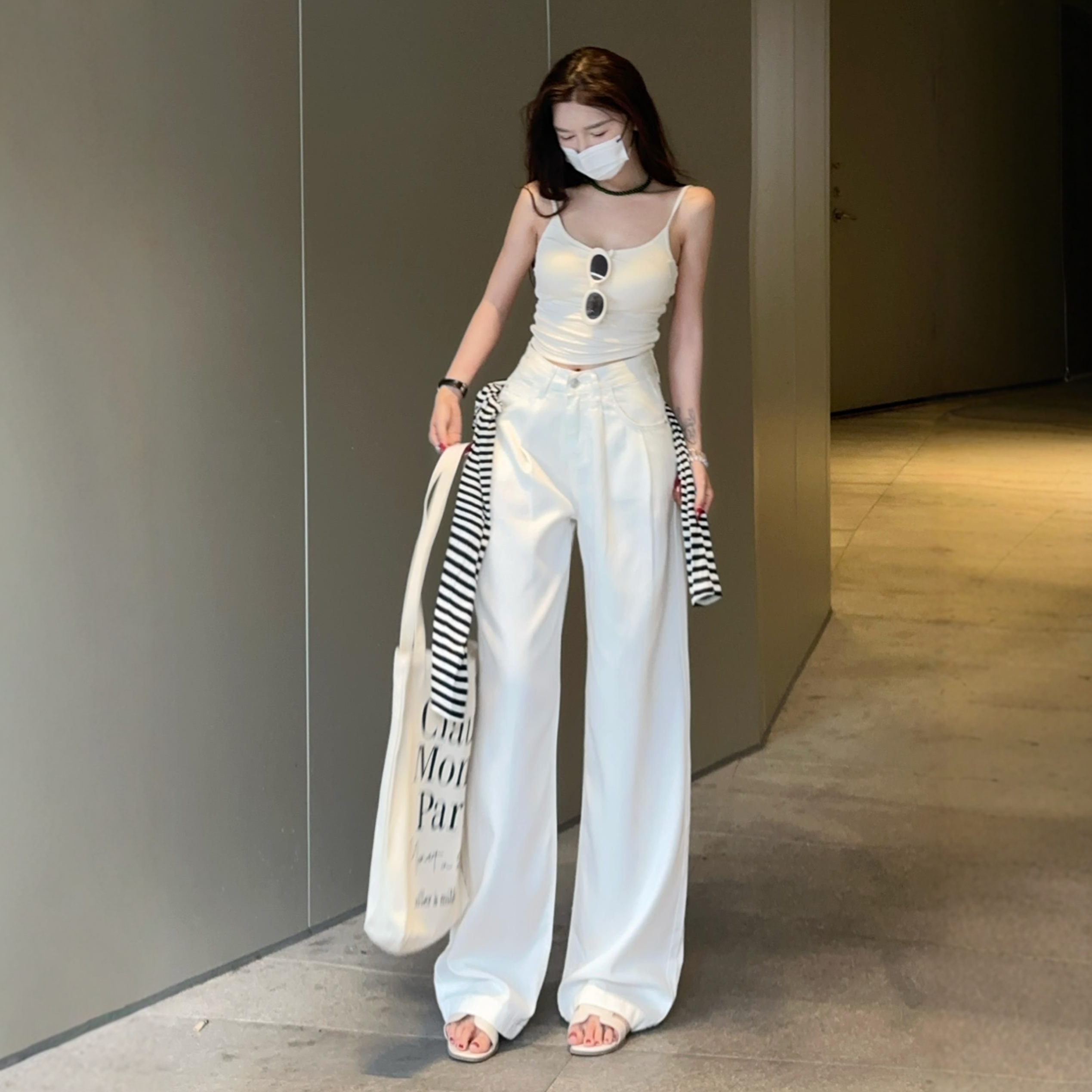 李李服饰白色天丝牛仔裤女2025夏季新款高腰宽松显瘦三防垂感长裤