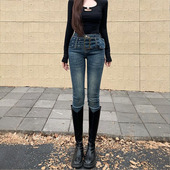 显瘦牛仔长裤 李李服饰高腰宽腰带小脚裤 修身 新款 女2026夏季