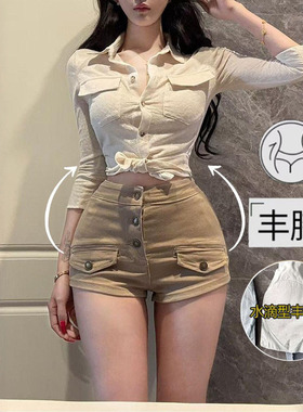 李李服饰老钱风丰胯牛仔短裤女2026春季新款加厚高腰显瘦包臀热裤