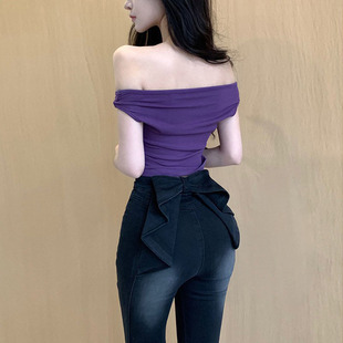 高腰美臀喇叭裤 李李服饰甜欲立体别致蝴蝶结牛仔裤 女2026夏季