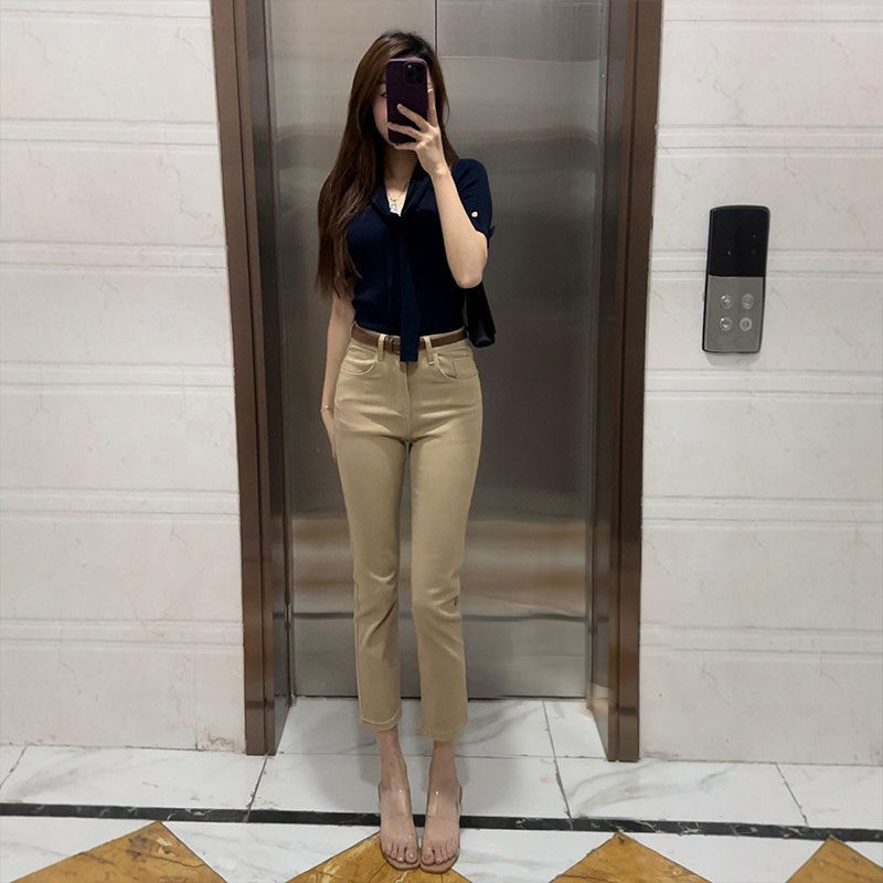 经典老钱风直筒牛仔裤女2026夏季新款修身显瘦百搭纯色九分裤