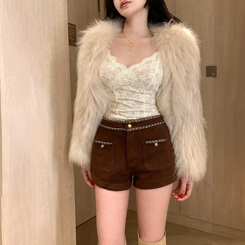 李李服饰小香风链条牛仔短裤女2026夏季修身包臀显瘦气质靴裤