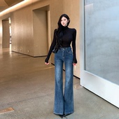 轻熟风高腰显瘦垂感长裤 新款 女2026春季 不贴腿蓝调微喇牛仔裤