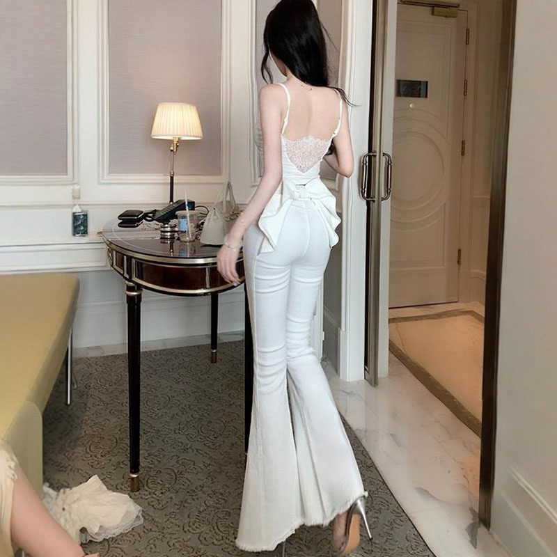 李李服饰亦菲同款3D立体蝴蝶结牛仔裤女26夏季高腰人鱼喇叭裤