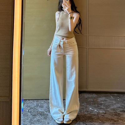 李李服饰低腰不贴腿阔腿牛仔裤女2025年夏季慵懒风显瘦垂感拖地裤