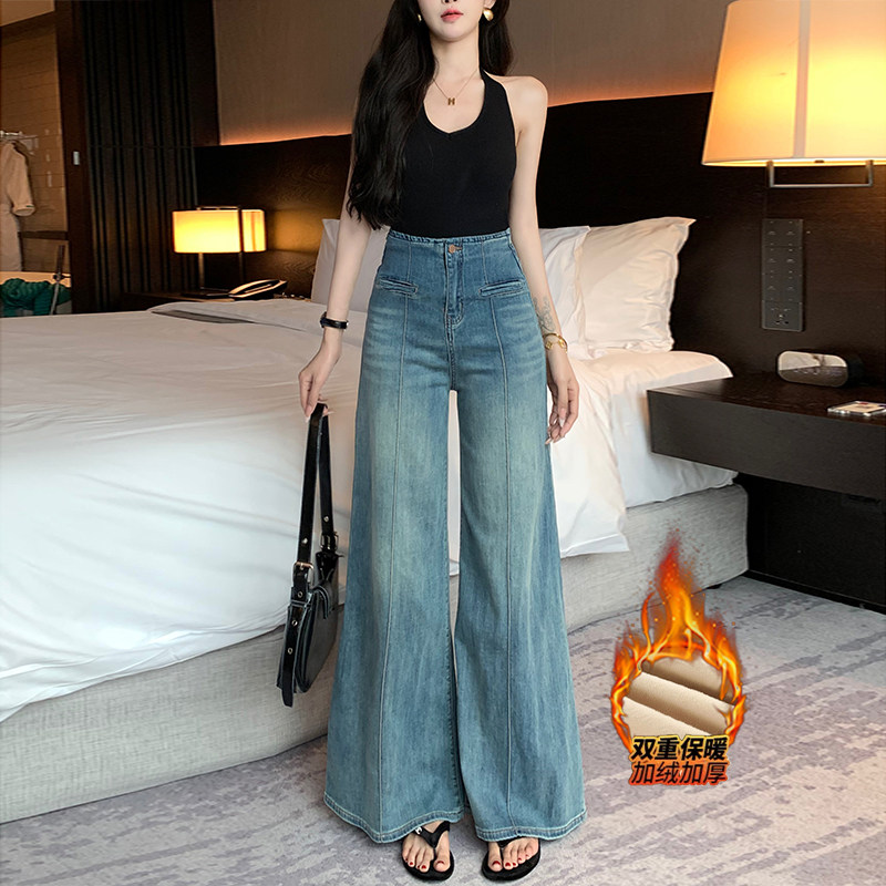 李李服饰加绒气质线条高腰阔腿牛仔裤女2026冬季新款宽松垂感长裤,女装/女士精品,牛仔裤,淘宝优惠券,粉丝福利购,淘宝优惠卷