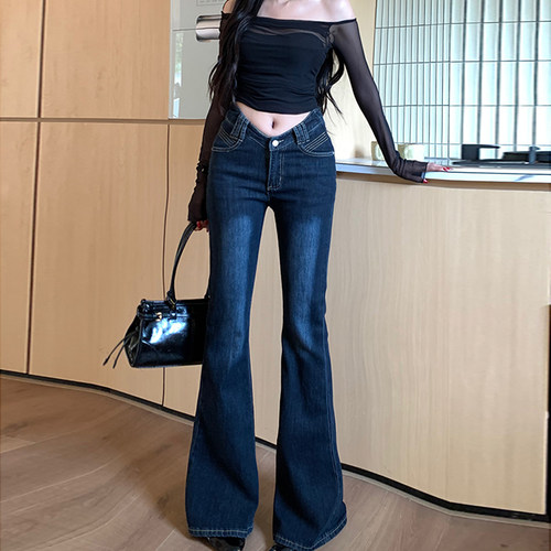 V型低腰性感微喇牛仔裤女