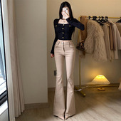 双扣高腰显瘦百搭长裤 李李服饰韩漫掐腰微喇牛仔裤 女2026春季