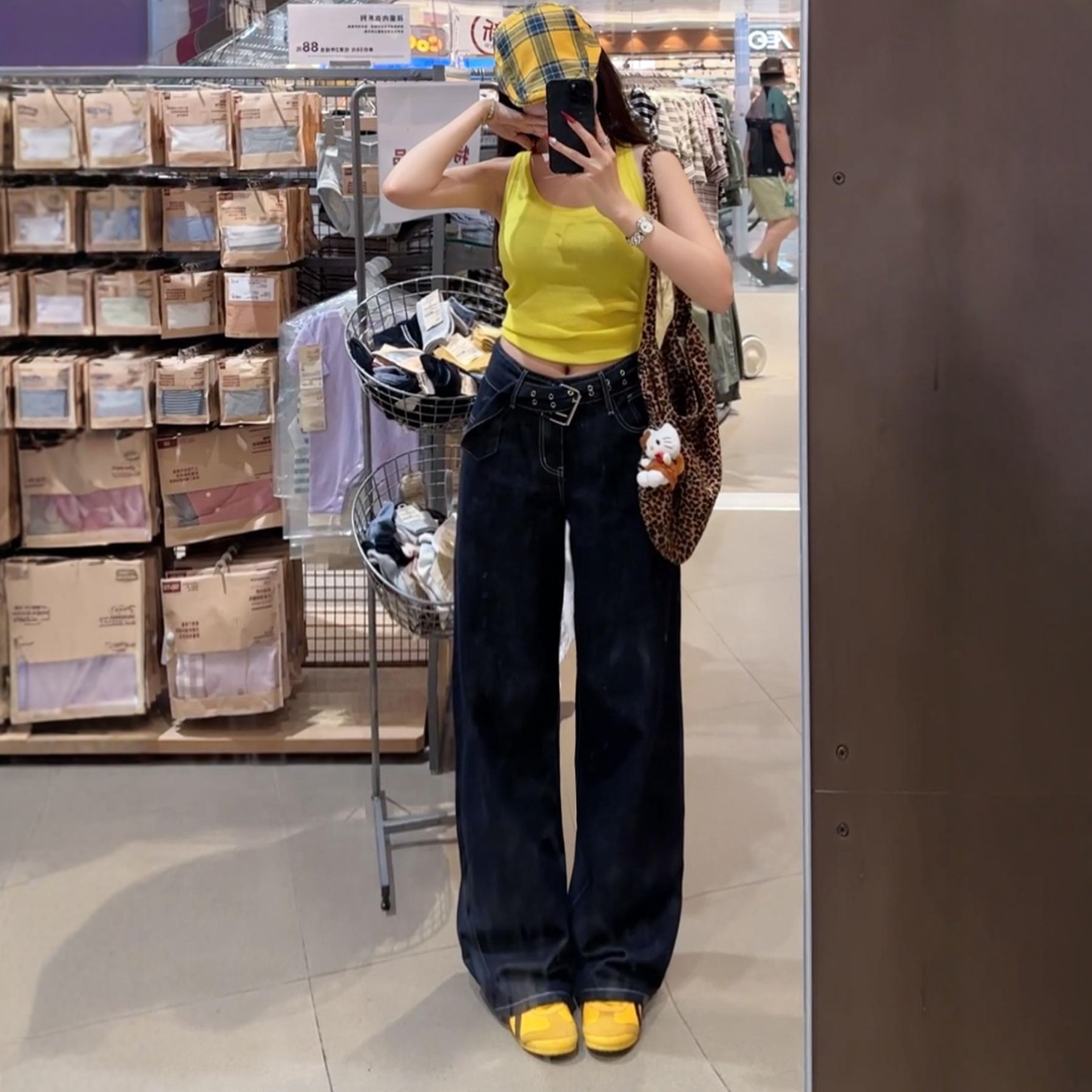 李李服饰大腰带设计感阔腿牛仔裤女2025秋季新款丹宁蓝宽松阔腿裤