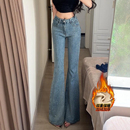 不贴腿显瘦喇叭裤 李李服饰烫钻高腰微喇加绒牛仔裤 女2025新款