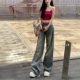 低腰宽松垂感牛仔裤 2026新款 女春季 李李服饰简约风条纹阔腿牛仔裤