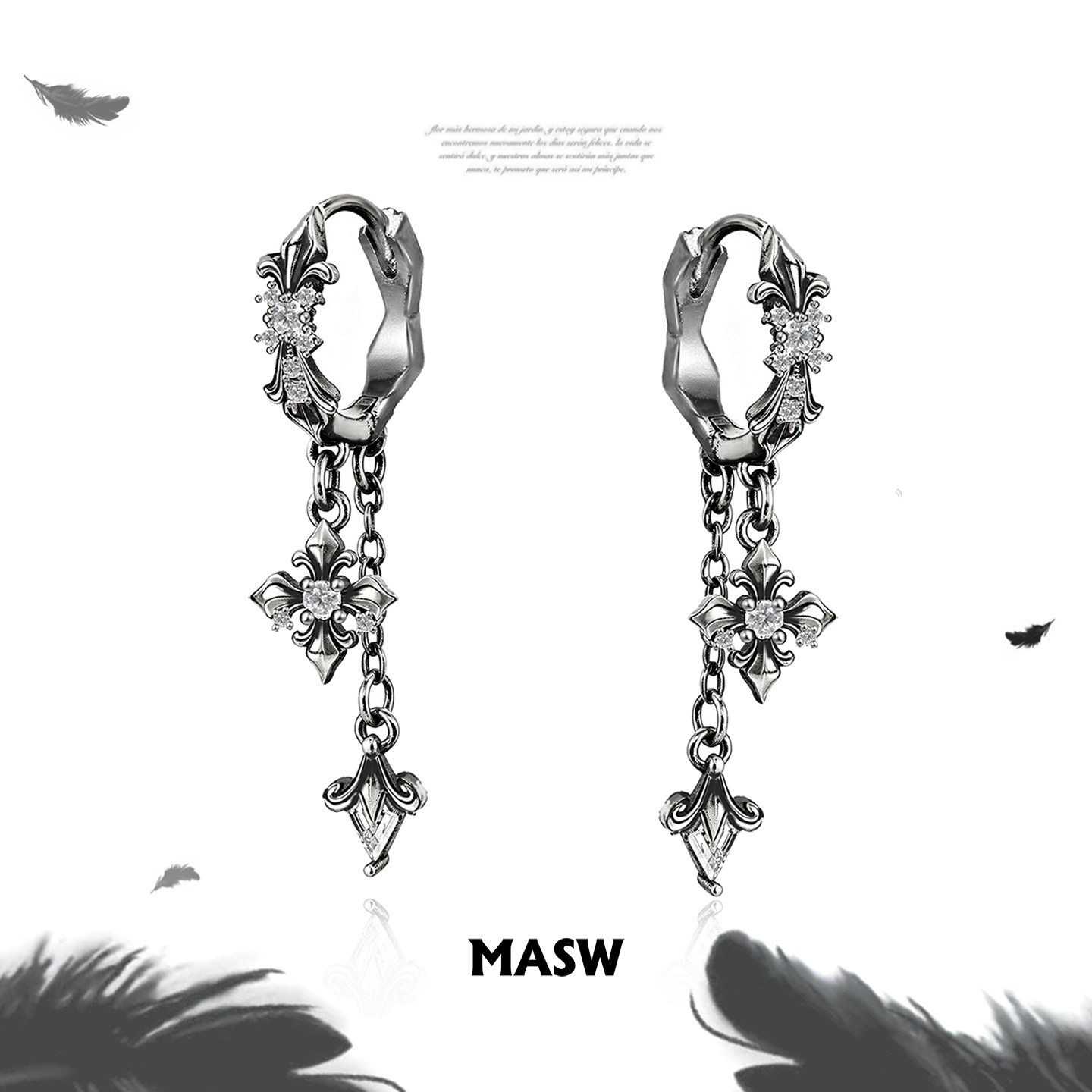 MASW麻秀痞帅中性十字鸢尾花耳环图片