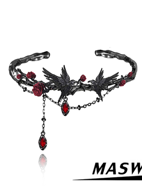 MASW麻秀原创设计荆棘系列暗黑甜酷玫瑰乌鸦手镯创意高级感手环新
