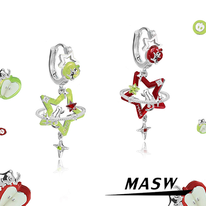 MASW麻秀原创设计喵系列糖果色五角星星耳环夏日出游风耳扣耳饰