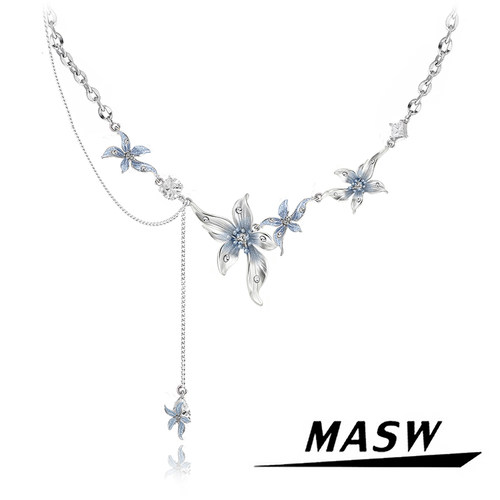 MASW麻秀手工雾霾蓝鸢尾花项链
