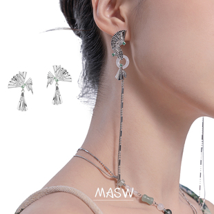 发簪 MASW麻秀气质新中式 竹节扇子国风耳环