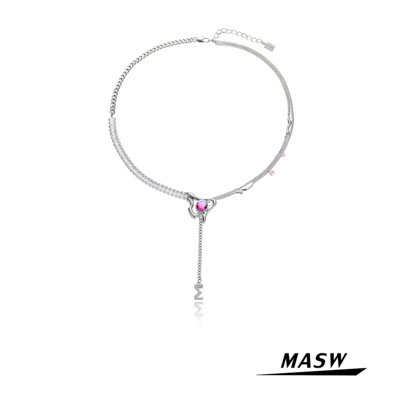 MASW麻秀原创设计彩色渐变宝石蝴蝶吊坠流苏项链锆石街头毛衣链潮