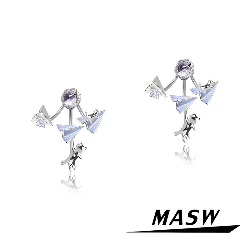 MASW麻秀原创设计喵系列精致可爱小飞机耳钉气质一款多戴猫猫耳饰