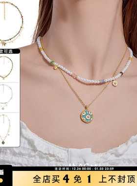 MASW麻秀原创设计复古彩色串珠项链小众百搭锁骨链