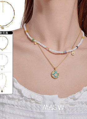 MASW麻秀原创设计复古彩色串珠项链小众百搭锁骨链