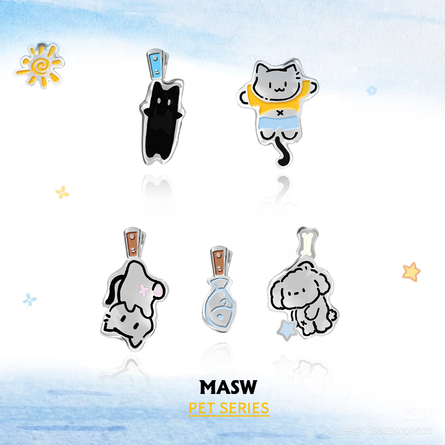 MASW麻秀原创925银针可爱卡通小猫狗狗耳钉小众高级感百搭耳饰女